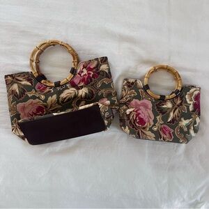 Sisters by Longaberger Majolica Garden Medium and Small Tote Purse Bundle